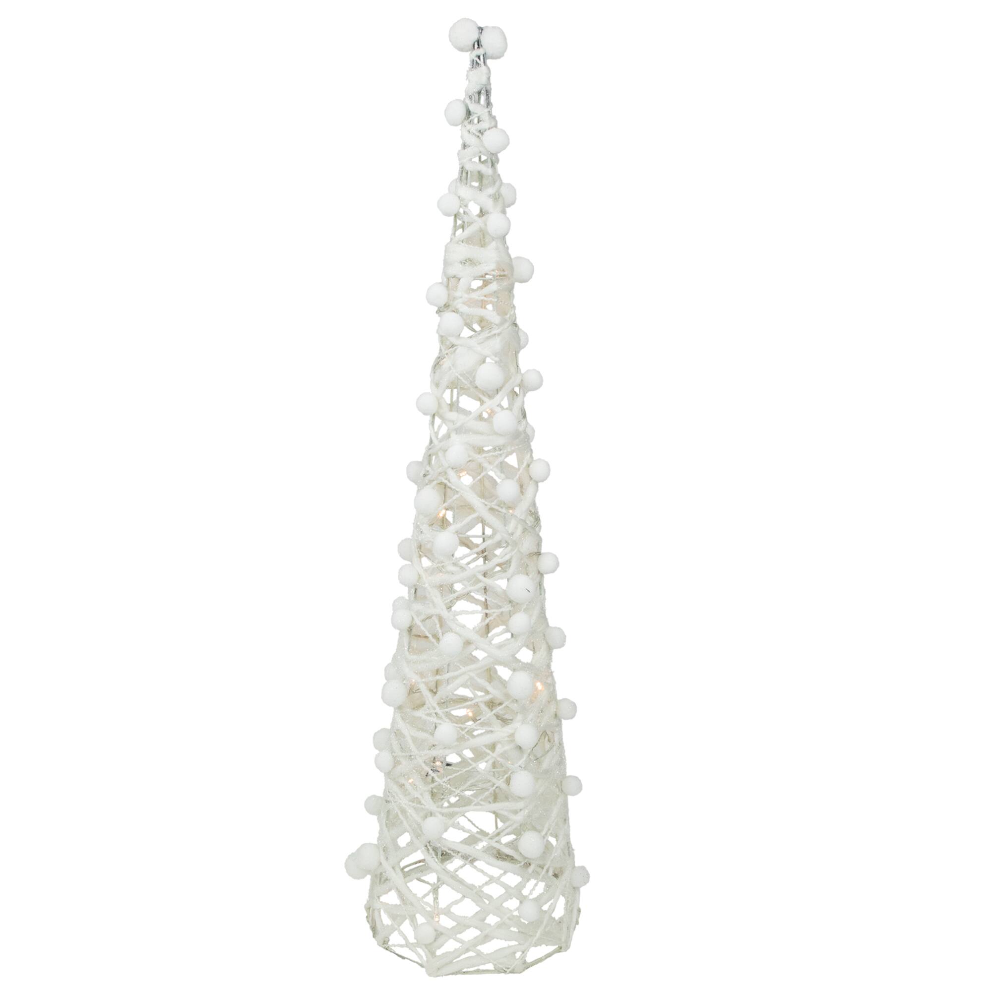 23.5", 31.25", & 39.25" Pre-Lit White & Silver Cone Artificial Christmas Tree Set, Clear LED Lights